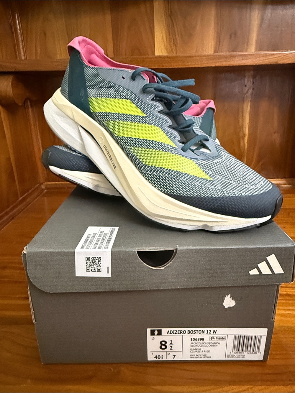 Adidas Adizero Boston 12 Women's Running Shoes - Arctic Night Lucid Lemon Carbon